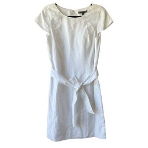 "346" BROOKS BROTHERS 100% Linen Belted Sheath Mini Dress Size 6 White